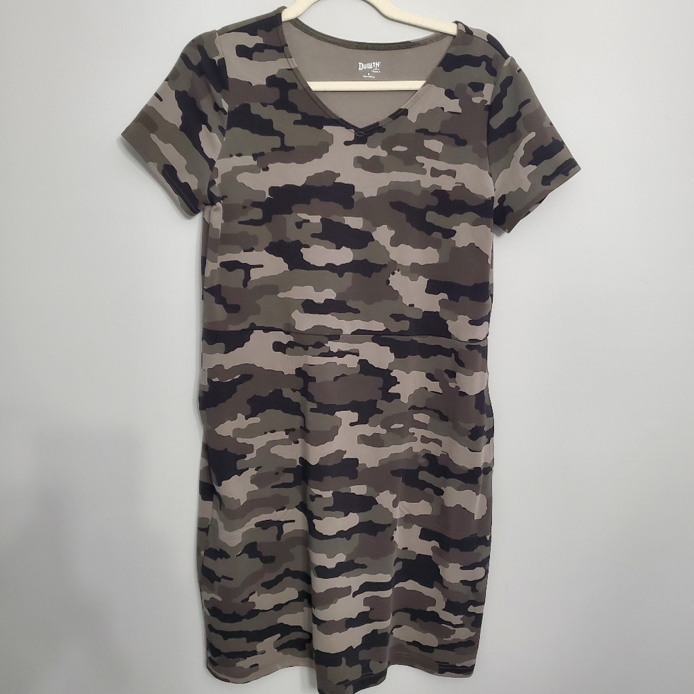 Duluth Trading Co Women Noga Naturale Cotton Gray & Black Cameo Dress SzS Casual